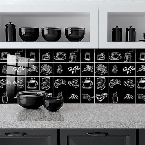 Fliesenaufkleber Bad 30X30 CM Schwarzer Kaffee 3D Selbstklebende Deko Wandaufkleber Fliesensticker für Küche und Badzimmer Vinyl Selbstklebend Wasserdichtküchenrückwand（10 Stück）
