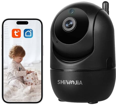 SHIWOJIA Cámara Wi-FI interior cámara de vigilancia con visión nocturna, audio bidireccional, detección de movimiento, TUYA Smart Life Camera