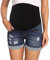 Foucome Short en jean de maternité sur le ventre Short de grossesse en jean taille haute ourlet revers Short en jean, noir foncé, S