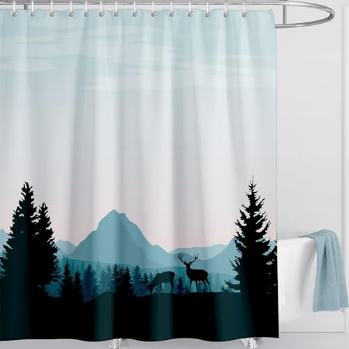 LIVETTY Duschvorhang Nebelwald Duschvorhang Pflanze Baum Natur Wald Duschvorhang 180x180cm mit 12 Haken Stoff Badvorhang waschbar schnelltrocknend