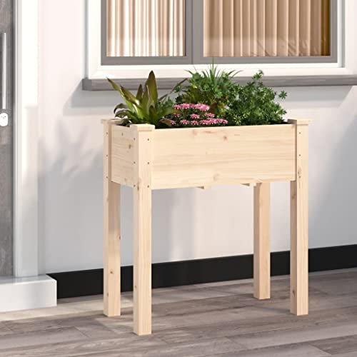 ARKEM Jardinera con Forro Interior Madera Maciza de Abeto 71x37x76 cm Jardinera de Madera, Caja de Flores Rectangular, jardineras para Exteriores