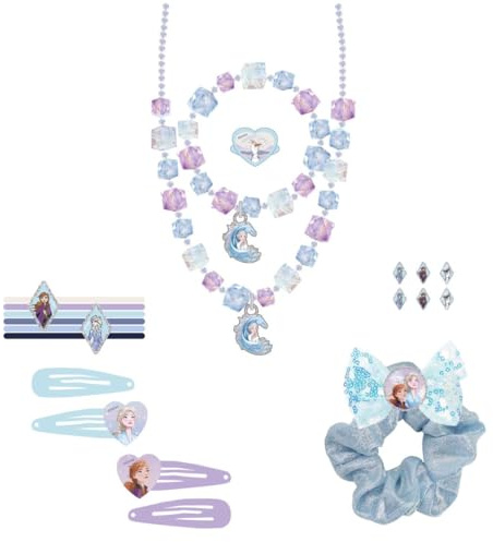 Set di bellezza per bambini di Frozen - Ideale per sorprendere i tuoi bambini 6 elastici - 1 elastico in tessuto, 4 fermagli per capelli, 2 collane, un anello e adesivi - Prodotto originale progettato