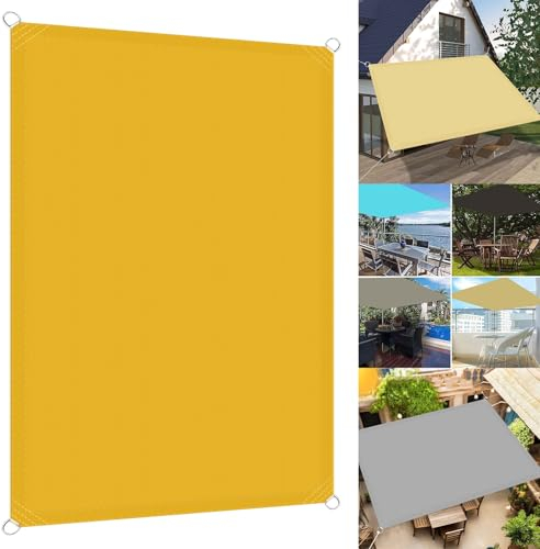 Sonnenschutz inkl Befestigungsseile 4.5 x 9.5 m Sonnenschutz Windschutz Segeltuch Pergola Überdachung Plane 98% Uv-Schut Wetterschutz mit Seil für Draußen Patio Terrasse Camping, Golden