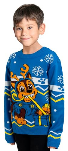 United Labels Paw Patrol Pullover Chase, blau, 110 116, Weihnachtspullover für Jungen, Winter Strickpullover