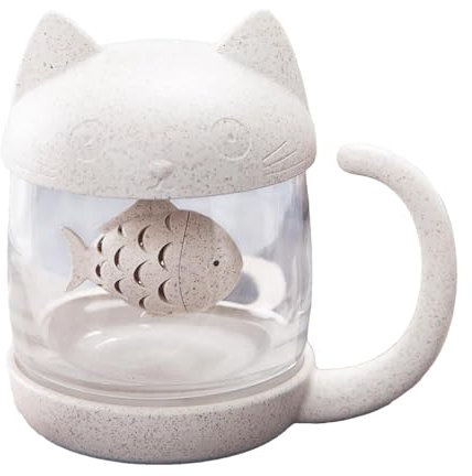 itrimaka Tasses à thé avec infuseur et couvercle,Tasse à thé avec infuseur | Tasse à thé d’infuseur de chat de dessin animé,Tasse à thé avec infuseur et couvercle, tasse en verre de chat de