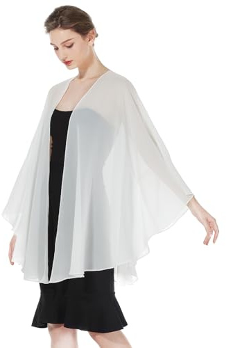 BEAUTELICATE Chiffon Kimono Cardigans Women Oversized Bolero Shrug Sheer Cover Up With Arm Holes For Summer Wedding Evening Bridal Bridesmaids Mother of The Bride(One size,Ivory)