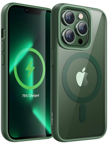 JETech Magnetic Case for iPhone 13 Pro Max 6.7-Inch Compatible with MagSafe, Shockproof Phone Bumper Cover, Solid Color Matte TPU Frame, Anti-Scratch Clear Back (Alpine Green)