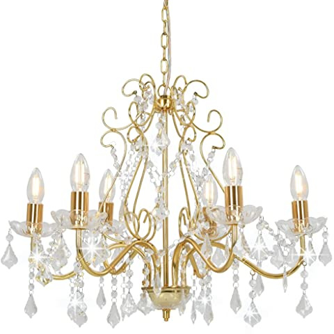 Kronleuchter mit Kristallperlen Golden Rund 6×E14