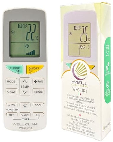 Wellclima Mando a Distancia Universal para Aire Acondicionado Daikin, Compatibilidad Garantizada, Similar al Original hasta 5 Velocidades de Ventilador, Instrucciones en 6 Idiomas, Asistencia Directa