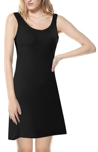 Vestito da donna con reggiseno integrato, abito da casa da donna, estivo, senza maniche, per il tempo libero, da donna, abito sexy da notte, abito da notte, Nero , xxl