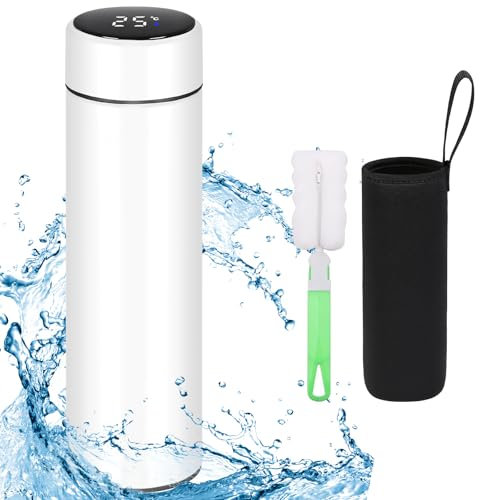 Flintronic 500ml Travel Mugs, Insulated Water Bottle, LED Temperature Display Smart Water Cup, Stainless Steel Vacuum Drink Flasks, Smart Mug for Hot and Cold Drinks(White)