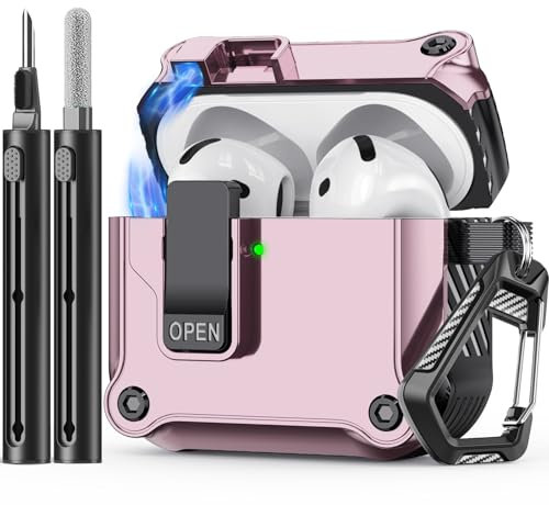 Inesore Kompatibel mit AirPods der 4. Generation, mit Reinigungsset, automatischer Schnappschalter, sicher für neue Airpods 4, Ladeabdeckung mit aktiver Geräuschunterdrückung (2024)