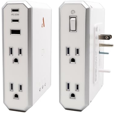 Austere Caricabatterie da parete serie V per elettrodomestici, 4 prese, presa multipla protetta da sovratensioni per cucina, 2 USB e 20 W, filtro EMI/RFI, garanzia 5 anni