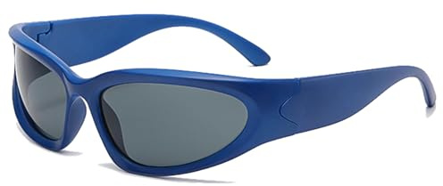 LJCZKA Vintage Sonnenbrille Wrap Around für Herren Damen - Futuristisch Sonnenbrillen Radsportbrille Sport Fahrradbrille mit UV-Schutz