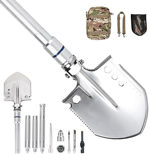 Pala táctica de supervivencia, pala de camping, pala de ingeniero militar, plegable, multiherramienta, gruesa, resistente y duradera para senderismo, mochileros, equipo de emergencia con bolsa de