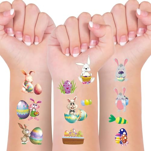 Yamobi 10 Bögen Ostern Tattoo Kinder, Leuchtende Ostereier Tattoos Aufkleber Kindertattoos, Kleine Ostergeschenke Kinder, Mitgebsel Ostern