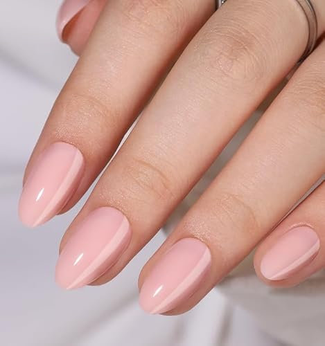 Short Almond Press On Nails - Findigit Pink Press on Nail Soft Gel Stick On Nail with Nail Glue, Fit Natural Reusable Glue On Nails 16 Sizes - 32 Nail Kits Almond Grace
