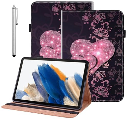 BOLELAW Case for Samsung Galaxy Tab A7 Lite 8.7 inch 2021 (SM-T220/T225) – PU Leather Folio Cover with 3 Card Slots, Pencil Holder, Kickstand, Lace Heart