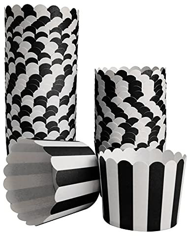Staruby 50 Pack Muffin Liners Baking Paper Cups Stripes Cupcake Liners Muffins Baking Cups Cupcake Wrappers for Holiday Birthday Party Weddings Candy Cake Decorations Black