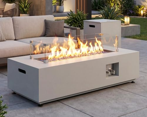 NICESOUL Tavolo rettangolare da 106 cm, moderno braciere da patio a basso profilo con tavolo da serbatoio, tavolo da 50.000 BTU per esterni, esterni, veranda, cortile o giardino, nessun montaggio
