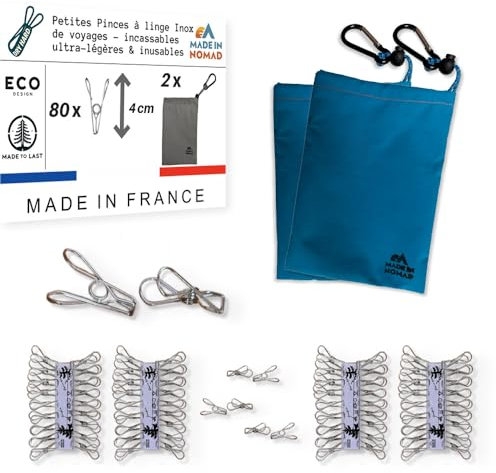 Dry Hard 80 kleine Edelstahl Wäscheklammern mit 2 Wäscheklammerbeutel und Karabiner. Für Waschküche, Wäscheleine, Wäschespinne. Robuste und langlebige Wäscheclips Für Camping Zubehör, Vanlife, Outdoor