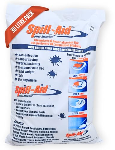 Spill-Aid Rapid Spill Absorbent Granules 30L – Fast-Acting Powder for Oil, Fuel, Chemicals & Bodily Fluids | Industrial Spill Cleanup for Garages, Workshops & Warehouses | UK Made