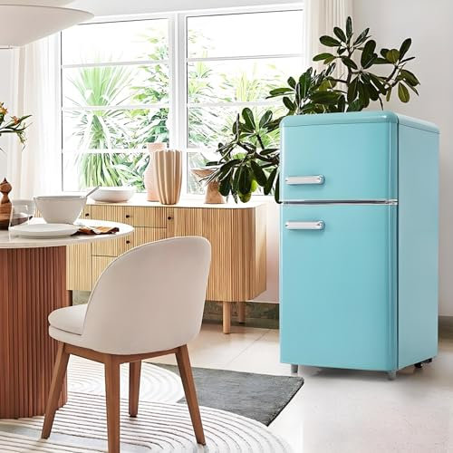Frigorífico con congelador, combinación frigorífico-congelador, frigorífico de dos puertas de 72 litros con congelador de 21 L, 39 dB, LED, estantes de cristal, para cocina, salón, oficina,Blue