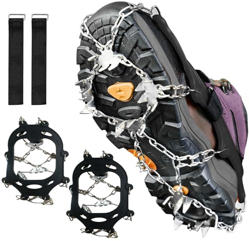Suglade Steigeisen für Wanderschuhe: 24 Edelstahl-Schuhspikes, rutschfeste Traktion für Schnee, EIS & Schlamm – ideal für Wandern, Klettern, Angeln & Laufen (M)