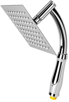 Rzspher 6 lnch Square Rainfall Shower Head for Lush Shower Experience | 360° Adjustable, Stainless Steel Waterfall Shower Head with Extension Arm and Silicone Waterfall Jets, Universal 20mm Connect