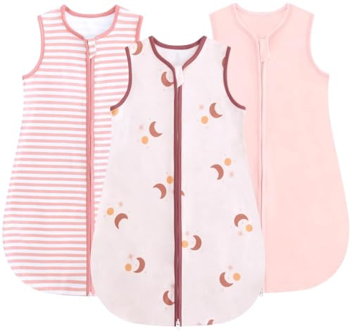 JiAmy Gigoteuse bébé Ete 0,5 Tog, Gigoteuse bebe de Coton Fille Garcon, Turbulette Ete, Chaud et Doux Lune rose 0-6 Mois