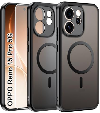 Effcotuo Magnetisch Hülle für Oppo Reno 15 Pro 5G Case mit Schutzfolie für Panzerglas Displayschutzfolie mit MagSafe Acryl-Schutzhülle Vollständiger Magnet Matt Handyhülle