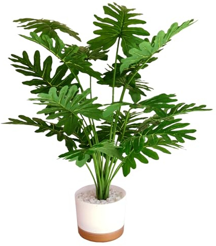 Realistic 60cm Artificial Plants Indoor Fake Philodendron Selloum Tree Plants with Pots Faux Greenery for Living Room, Bathroom, Bedroom, Table Home Decorations
