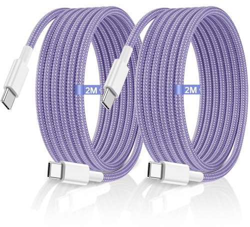 USB C to USB C Charger Cable, 2M 60W Type C Cable Lead Fast Charging, Phone Charger USB C iPhone Cable for Apple iPhone 17 16 15 MacBook iPad Pro/Air Samsung Galaxy S26/S25 Google Pixel 2Pack Purple