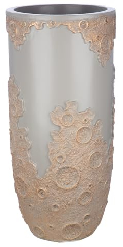 GILDE XXL-Übertopf Moon - Fiberglas-Poly - rund - Höhe 70cm x Ø 33cm - beige grau - Motiv Muster