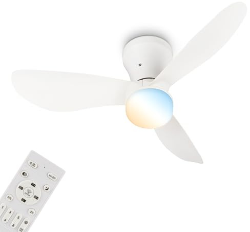 BRILONER - Ventilatore da soffitto con luce LED, telecomando, motore DC silenzioso con 3 velocità, CCT e luminosità regolabile, pale rimovibili, lampadario ventilatore da soffitto, 78 cm, bianco