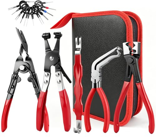 CHOLANG 5 pinces de Déconnexion Électrique - Outil de retrait de fiche électrique - Pince de serrage de tuyau de voiture avec étui de rangement pour DIY Propriétaires de voitures/Réparation