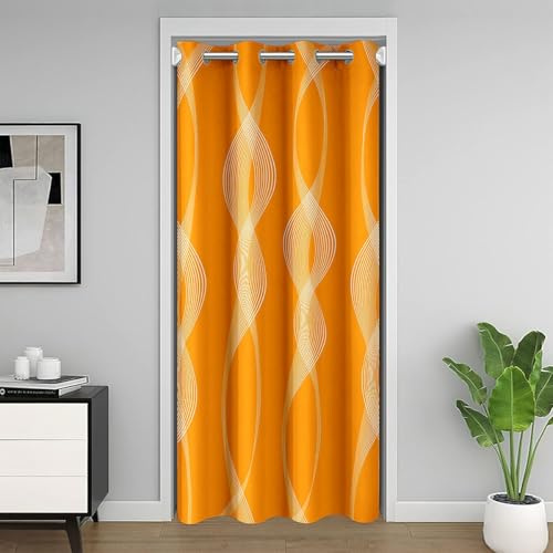 richhome Orange Türvorhang 106x213cm Wellen Line Drucken Design Vorhänge Blickdicht Streifen Thermovorhang Modernee Kunst Vorhang für Raumteiler Schrank Verdunkelungsvorhang