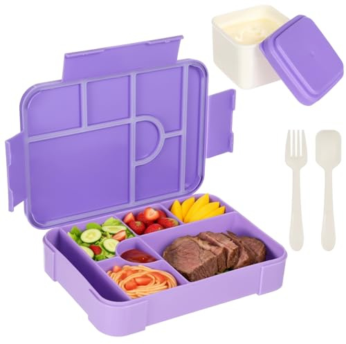 Boîte bento violette, boîte repas à 7 compartiments avec boîte à sauce, cuillère et fourchette, 44,98 fl oz, légère, facile à nettoyer, réutilisable pour les repas, le travail et le pique-nique