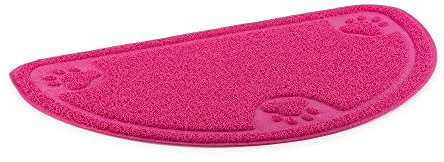 Ancol D Shaped Dog Feeding Mat in Pink with Little Loops - Spill Proof PVC Hygienic Cat Dog Pet Food Placemat - 60 x 36cm