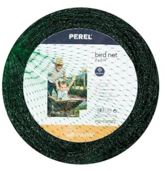 Perel Vogelschutznetz 2x5 m, grünes Netz mit 20 mm Maschenweite, leichtes Polyester-Pflanzennetz für Obstbäume, Gemüse, Sträucher und Teiche, Gartennetz gegen Vogelschäden