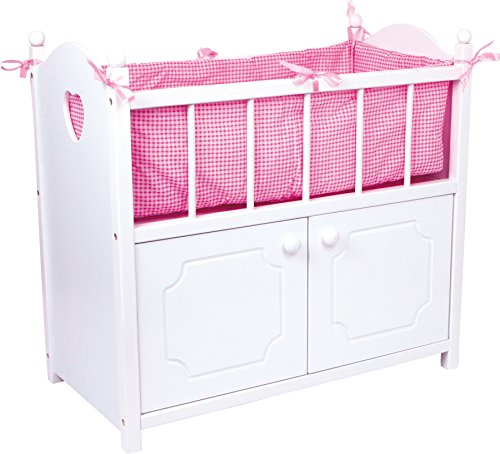 small foot Puppenbett mit Schrank aus Holz, Bettwäsche und Bettumrandung, ab 3 Jahren, 2875, Weiß Rosa
