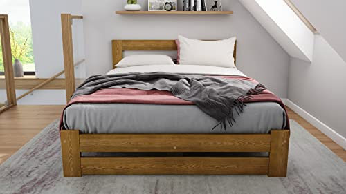 Nodax Small Double Bed Frames – Solid Wooden Bed Frame for Adults & Childs, F7 Easy Assemble with Sturdy Slats & Extra Four Supportive Legs, Comfortable Bedroom Furniture | 4' 120x190 cm (Oak Finish)
