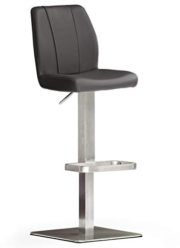 Robas Lund Barhocker Schwarz Leder mit Lehne Barstuhl drehbar 180 Grad, Hocker höhenverstellbar, NA.OMI, 51 x 42 x 112 cm