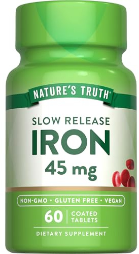 Nature's Truth Iron Supplement | 45 mg | 60 Pills | Ferrous Sulfate | Non-GMO & Gluten Free Vitamin for Men and Women