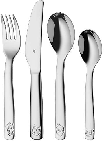 WMF Farm - Cubertería para niños 4 piezas (tenedor, cuchillo de mesa, cuchara y cuchara pequeña)WMF Kids infantil Acero Inoxidable Cromargan Apto para lavavajillas