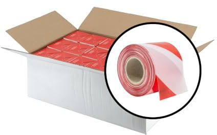 Imballaggi2000 - Nastro Segnaletico Bianco e Rosso - Ideale per Segnalare Zone Pericolose ed Inaccessibili - 200 mt - 36 Pezzi