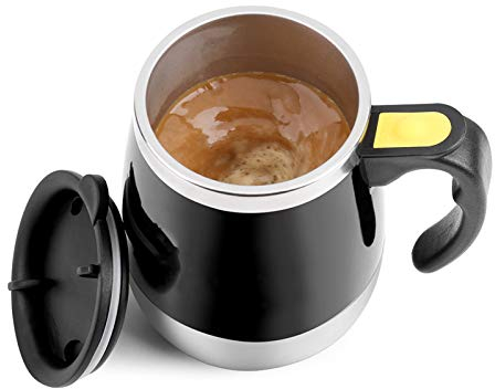 Self Stirring Mug, Electric Stainless Steel Self Mixing Cup with Sealing Cover, Magnetic Automatic Stirring Tea Coffee, etc. Suitable for Travel or Family(Black)