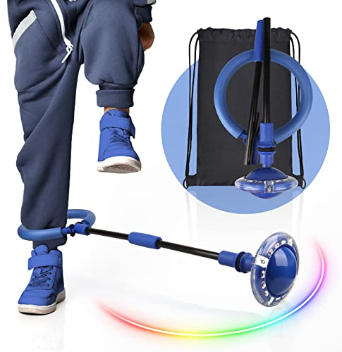 Swing Wheel mit Lichtrad, Kinder Blinkender Springring Fußkreisel, Faltbare Glühender Springender Ball, lustiges Spielzeug für Kinder und Erwachsene, Outdoor-Hüpfspiel (Blau)