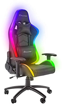 X Rocker Bravo RGB PC Gaming Chair with Neo Motion LED Lighting, Ergonomic High Back Office Chair, Height Adjustable Seat & Swivel, PU Faux Leather, Black