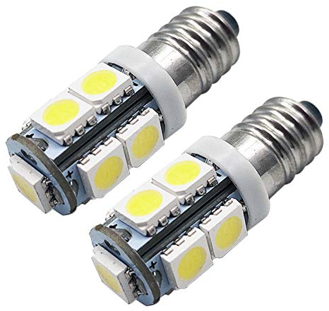 Ruiandsion 2 Stück E10 LED Lampe 12V 5050 9SMD Weiß E10 Miniatur-LED-Glühlampen mit Schraubensockel 12V Taschenlampe Taschenlampe Arbeitslicht